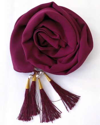 Chiffon Arabic style Plum Scarf with Silk Tassels and Pearls