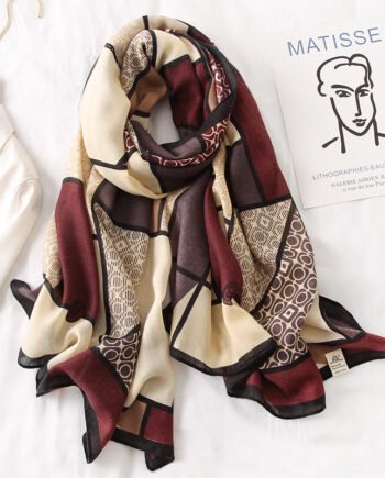 Maroon Beige Enriched Viscose Printed Luxury Scarf