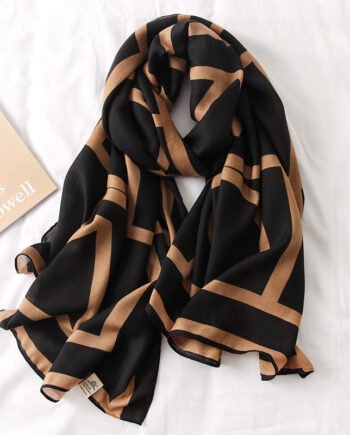 Black with Mocha Design Viscose Printed Luxury Scarf