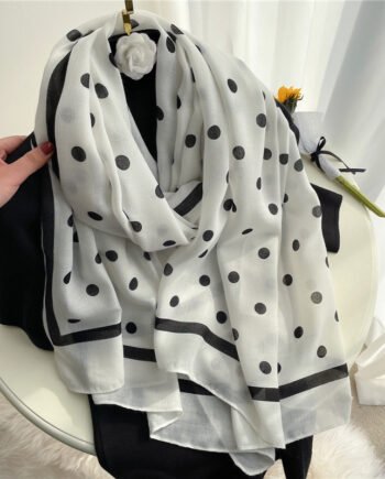 Polka Dot White Viscose Printed Luxury Scarf