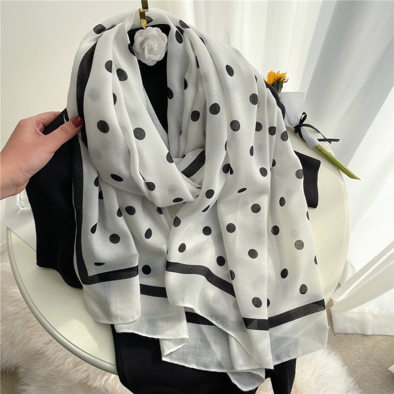 Polka Dot White Viscose Printed Luxury Scarf