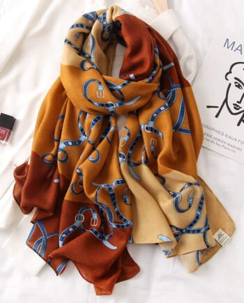 Brown with Belts Design Viscose Printed Luxury Scarf