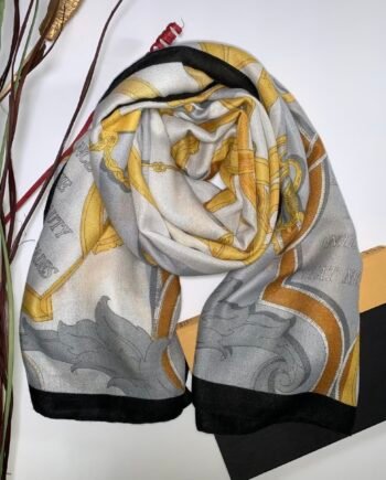Yellow Beige with Chain Design Viscose Printed Luxury Scarf