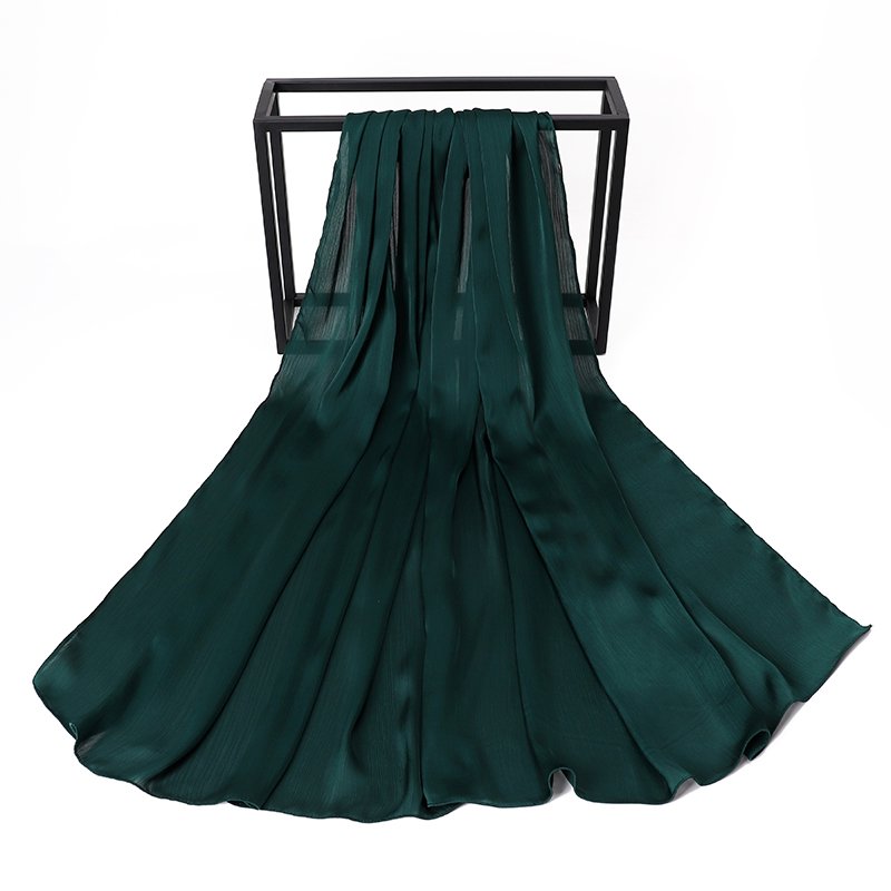 Dark Green Silk Crepe Scarf