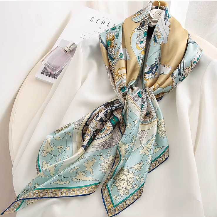 Aqua Green Silk Square Scarf